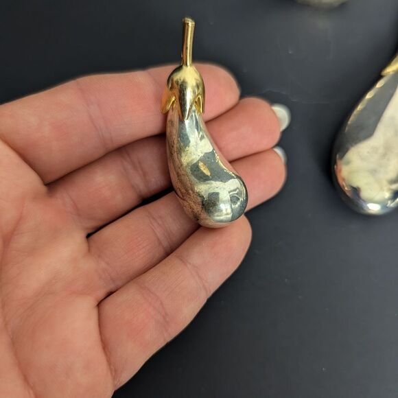 Vintage Silver and gold Egg plant knives and knife holder Joie de vivre - Picture 6 of 8